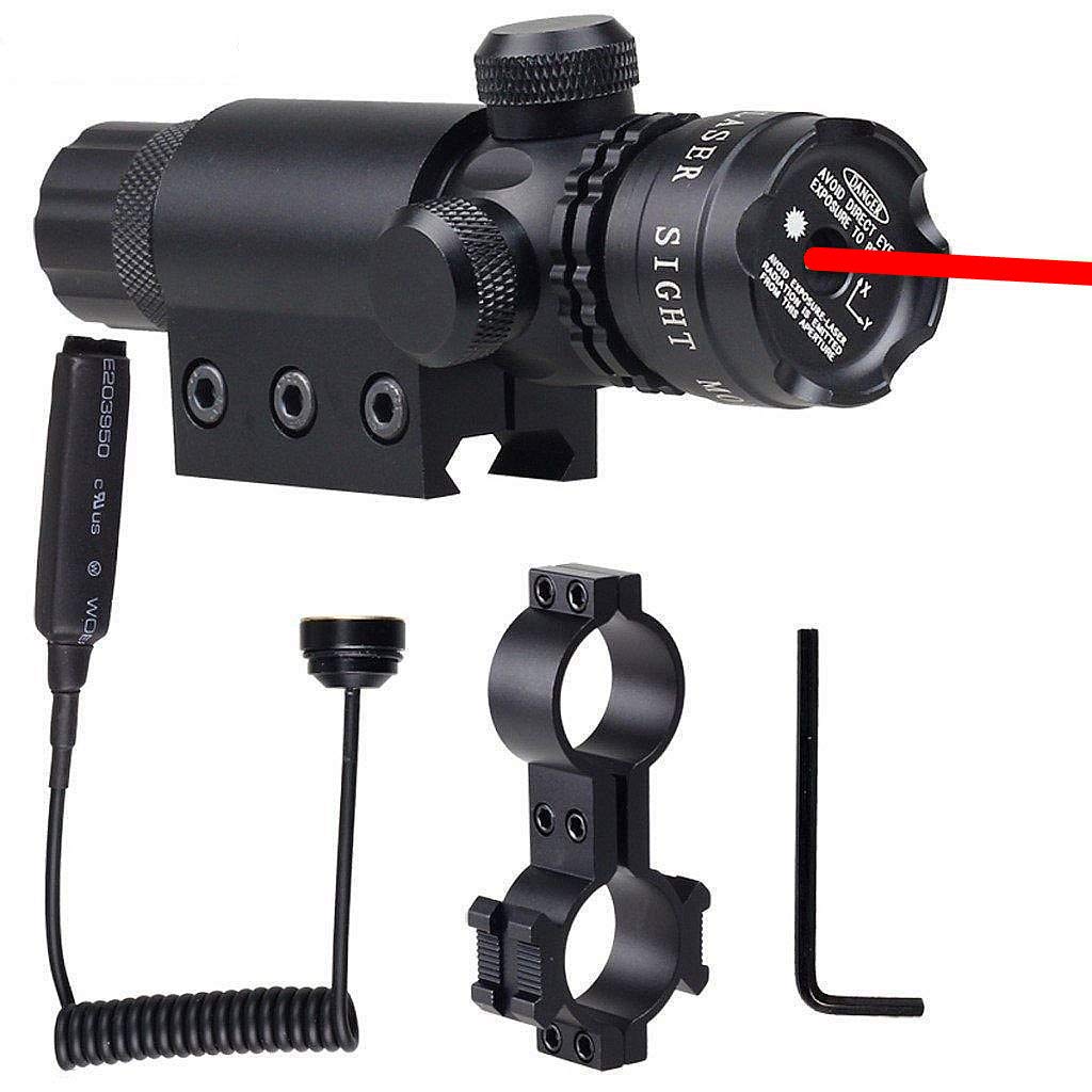 IRON JIA'S Mirino laser Rossi con attacco a rotaia da 20 mm e anello adattatore Puntatore Laser per attacco al cannocchiale da 1", Puntatore Laser per Fucile Pistola Carabina Softair