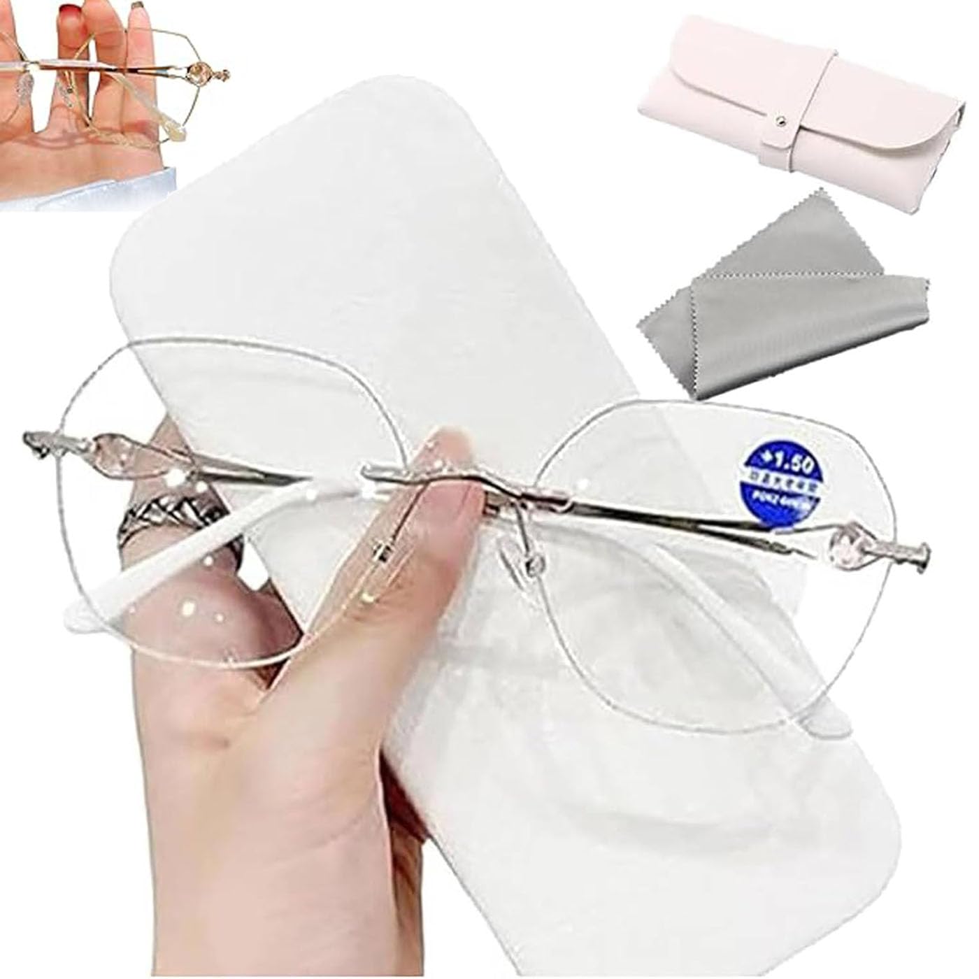 Dpksml Unisex Sliver Proceedingt Glasses, Women's Diamond Rimless Anti-Blue Light Presbyopia Glasses, Ultra Light Frameless Reading Glasses (,+1.0)