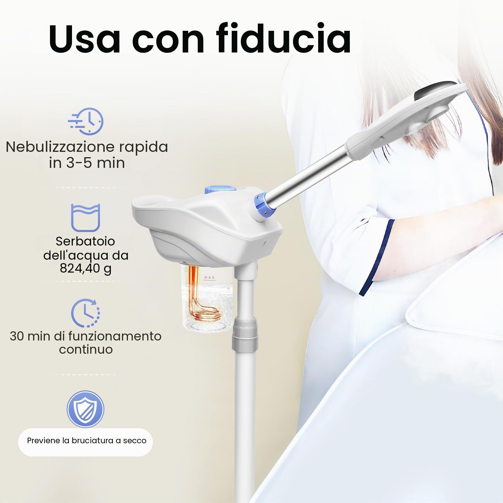 Spray viso vapozone professionale caldo/freddo da 750 W, vapore, sauna facciale, multifunzione con ugello rotante a 360 gradi, nanotecnologia, per salone di bellezza, spa domestica