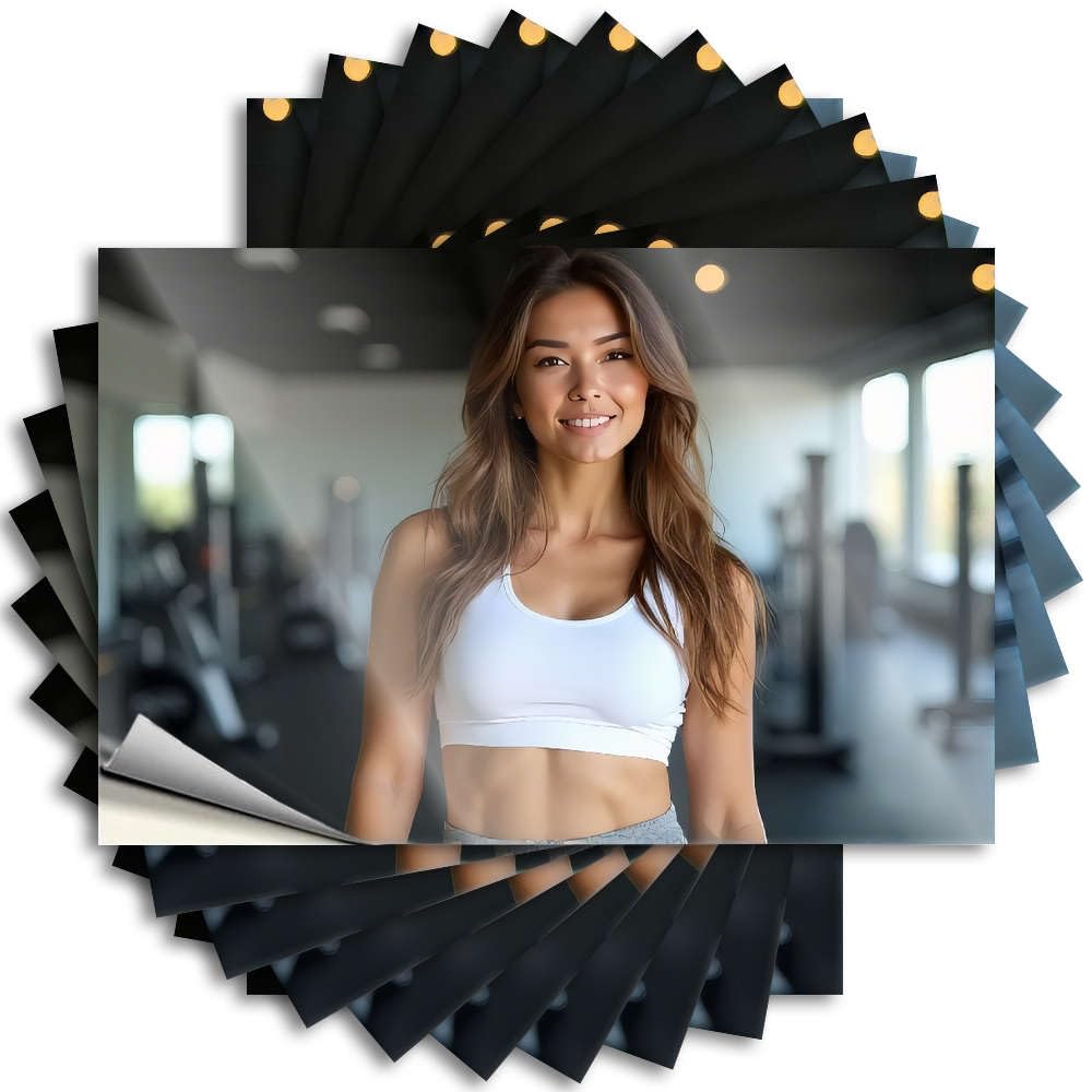 Balcony Decor Bumper Lettering Sticker - Woman in White Sports Bra Smiling in Gym. Unique Durable Sticker Easy Apply for Halloween Decor(8X12CM)