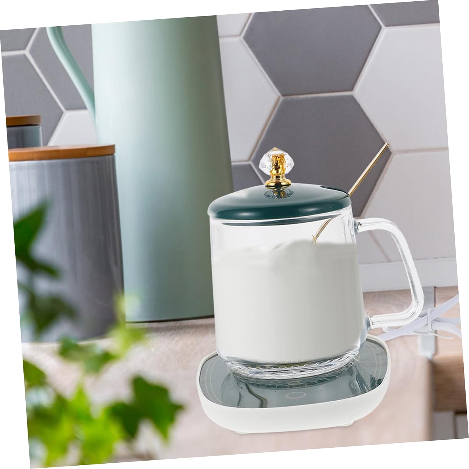 Cabilock Set Cup Heating Coaster Ceramic Mug Warmer Cup Scoop Heat Retaining Coasters for Coffee Mugs Present