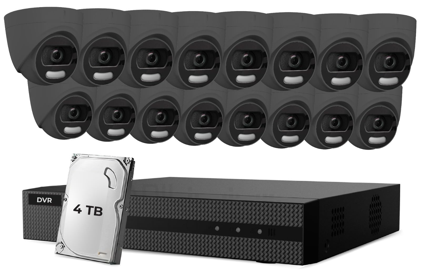 HIZONE PRO 16CH 5MP 24/7 Colorful HD Turret Camera CCTV Security System with 1x 5MP 1U H.265 DVR & 16x 5MP Grey Camera with IP67, 2.8mm Fixed Focal Length | Smart Light rang up to 20M (4TB)