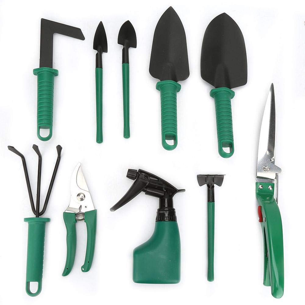 Garten-Handwerkzeug, Gartenzubehör 10 Stück Multifunktionales Schaufel-Rechen-Klipper-Set mit Kunststoffkoffer Haushalts-Garten-Handwerkzeug