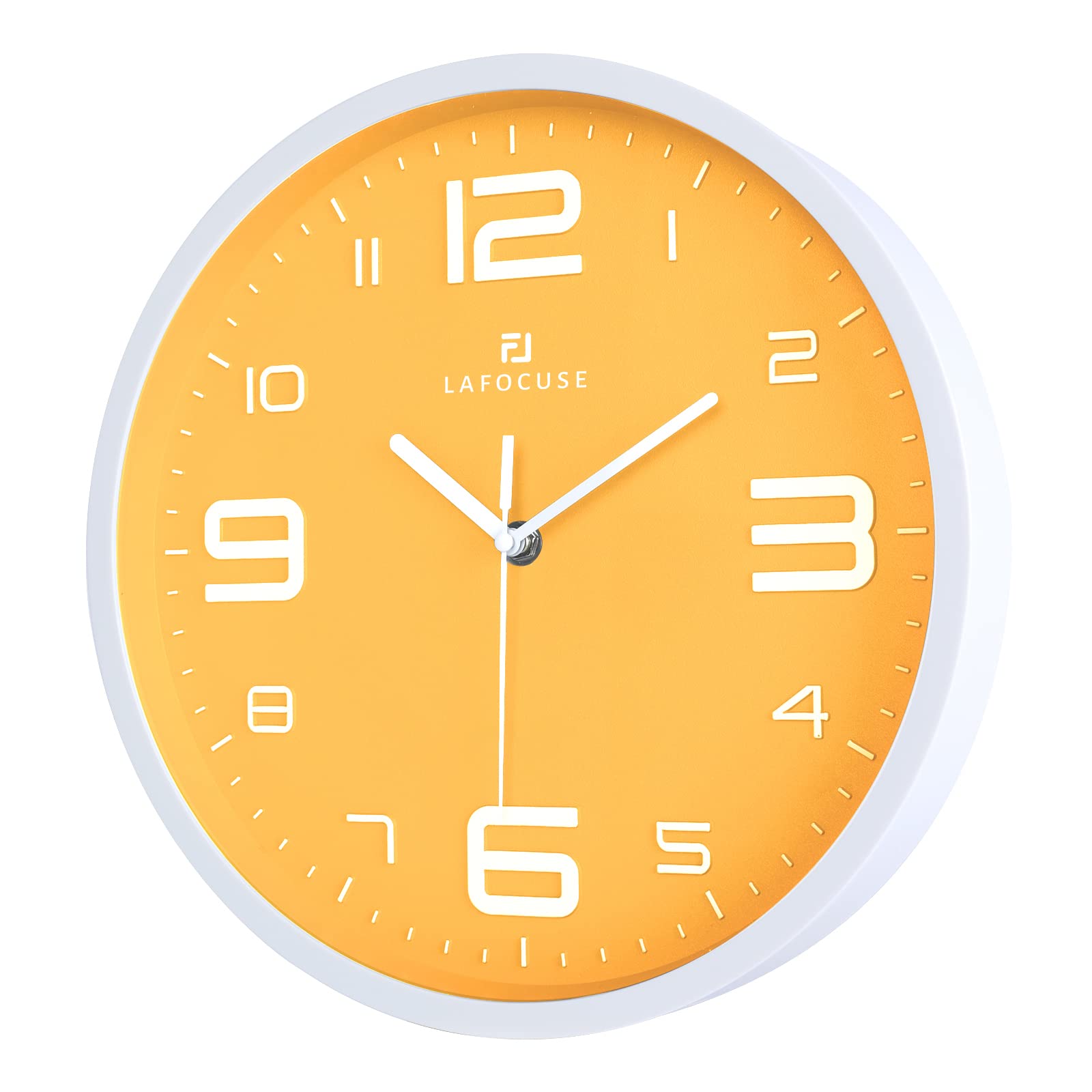 Lafocuse 30cm Orologio da Parete Giallo Silenzioso Moderno, Grande Numeri 3D Facile da Leggere, Orologio da Cucina senza Ticchettio per Camera da Letto Soggiorno Ufficio