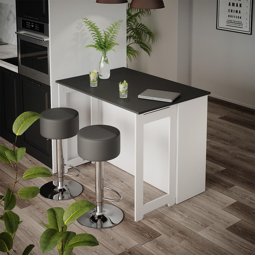 Vicco Set de Mesa de Bar Dominic, Antracita/Blanco, 116 x 37 cm con 2 taburetes de Bar, Tablero de Mesa abatible para Uso Flexible en Espacios pequeños