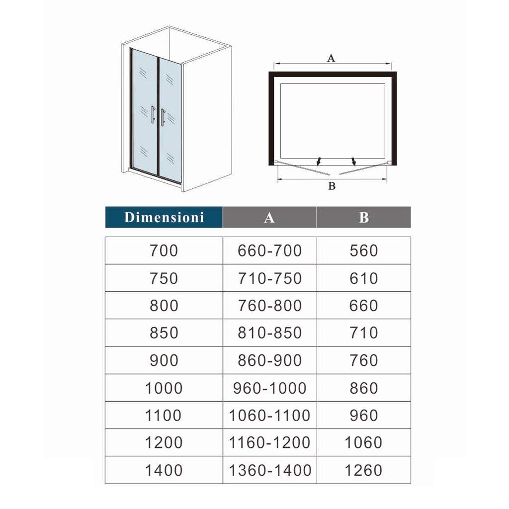 Box Doccia Per Nicchia 90x185cm Doppie Porte Battenti Saloon in Vetro 6mm Temperato Trasparente Anticalcare Profilo Cromato Lucido