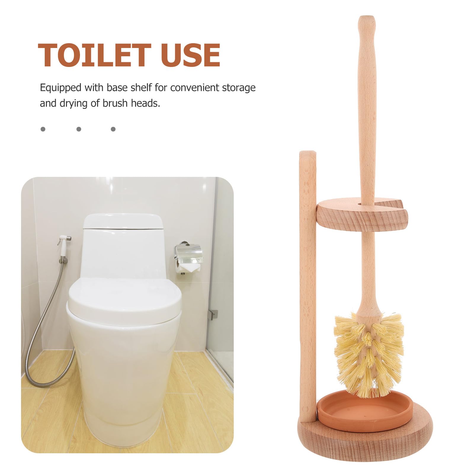 TEHAUX Escobilla para Inodoro con Cerdas Suaves, Mango Ergonómico y Base de Cerámica y Madera de Haya, Cepillo de Limpieza para Baño Doméstico, Soporte Estable para Uso en Hogares