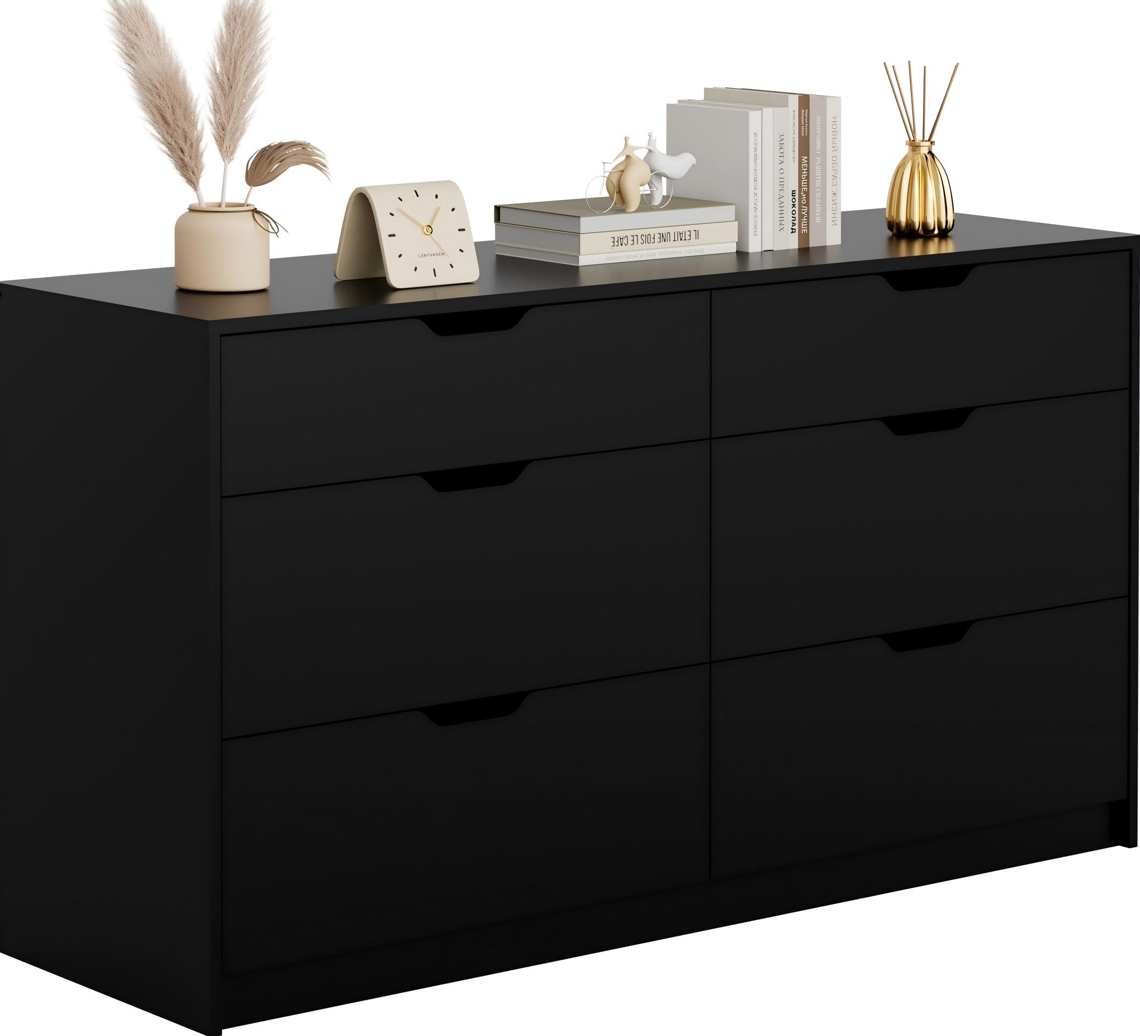 Modern 6-Drawer Black Bedroom Dresser