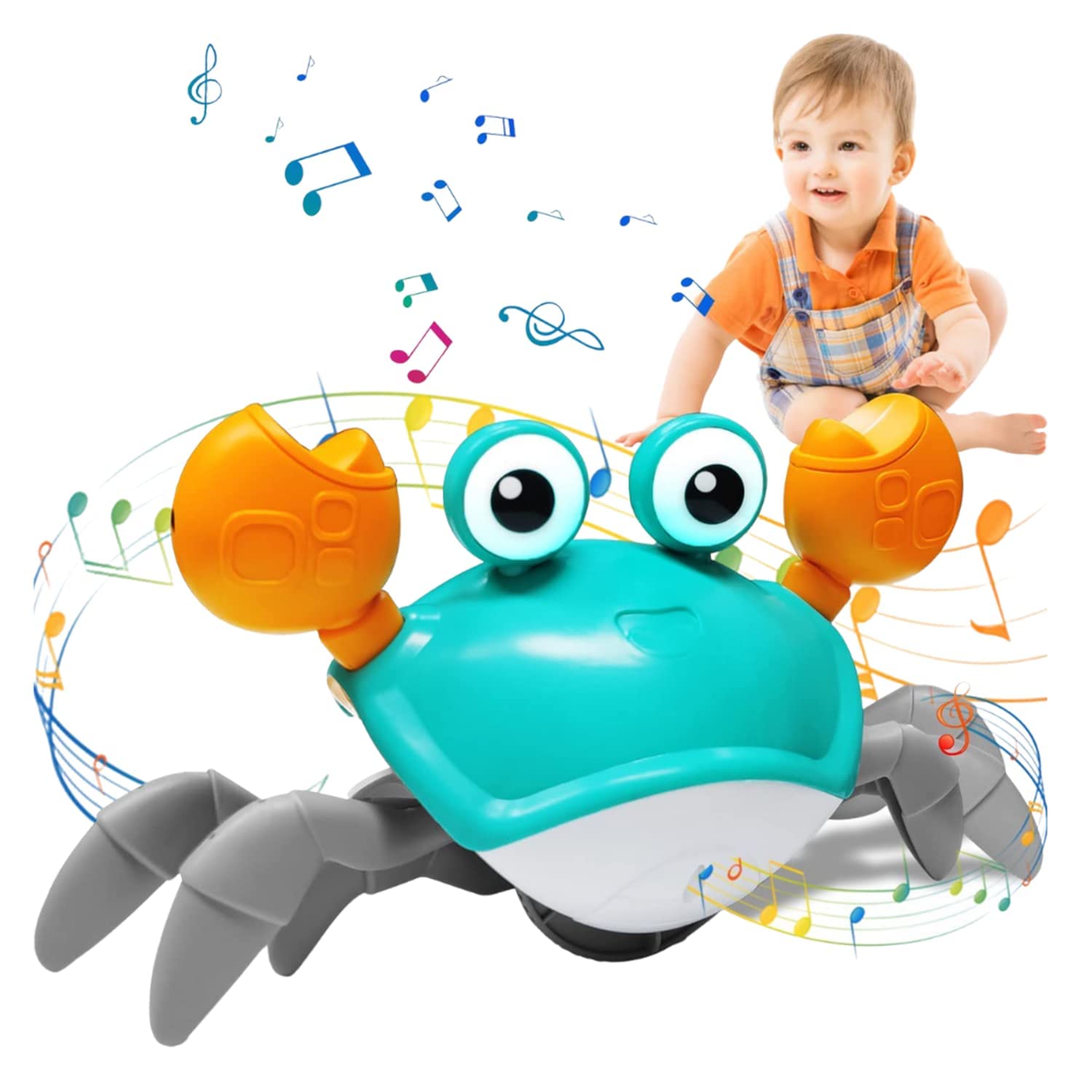 KITI KITS Crawling Crab Tummy Time Toy for 1-3 Year Olds | LED Lights, Rechargeable Battery | Interactive, Cognitive Developmental Fun | Easy Operation, Ideal Gift for Boys and Girls.