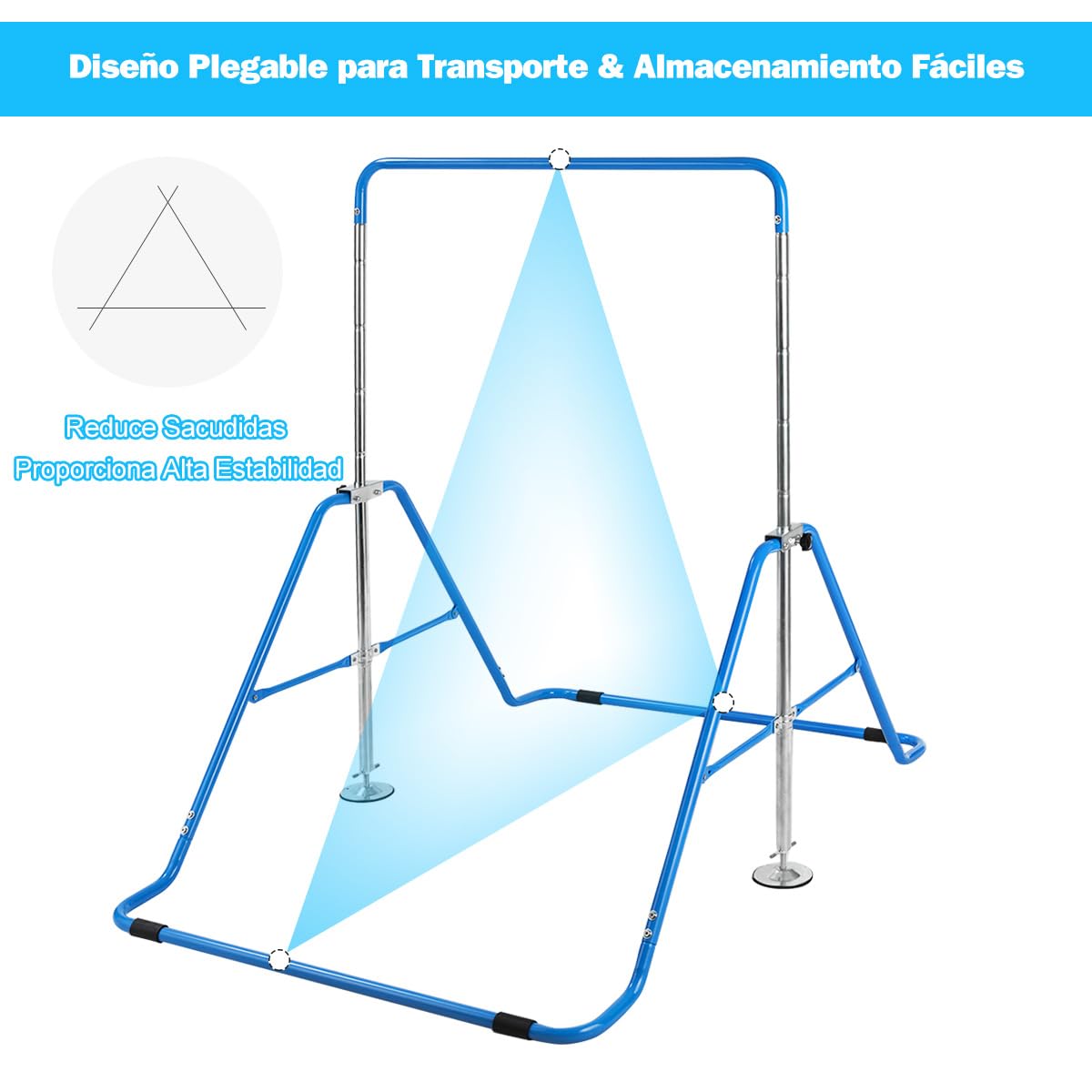 COSTWAY Barra Gimnasia Artistica, Estructura Triangular, Barra Horizontal Junior Ajustable en Altura, Equipo Gimnasia Ritmica para Entrenamiento Niños Niñas