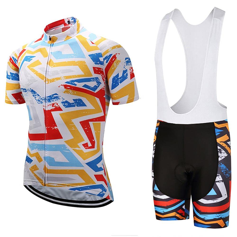Maillot de Cyclisme Manches Courtes Homme avec Cuissard à Bretelle 20D Gel Rembourré,VTT Courtes Respirant Vêtements de Cyclisme Sports Shorts Pantalons avec Tee Shirt Motif Animalier