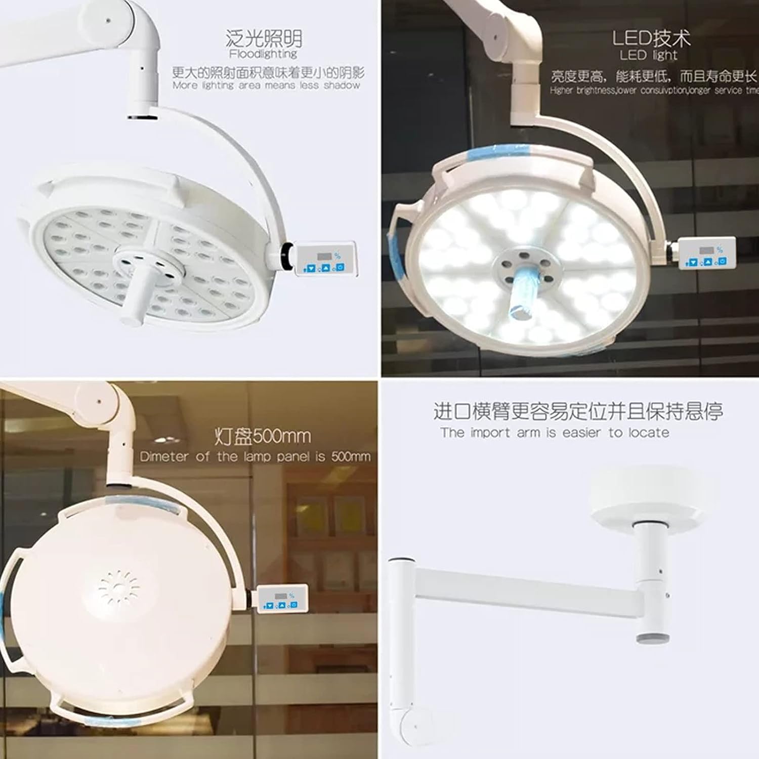 BONEW - Oral 108 W LED schattenloses Licht Lampe Chirurgische Operatorie Prüfung Licht Lampe Medizinische Untersuchung Licht 36 Stück 3W LED Leuchtmittel KD-2036B-2 (Wandleuchte Hängelampe)