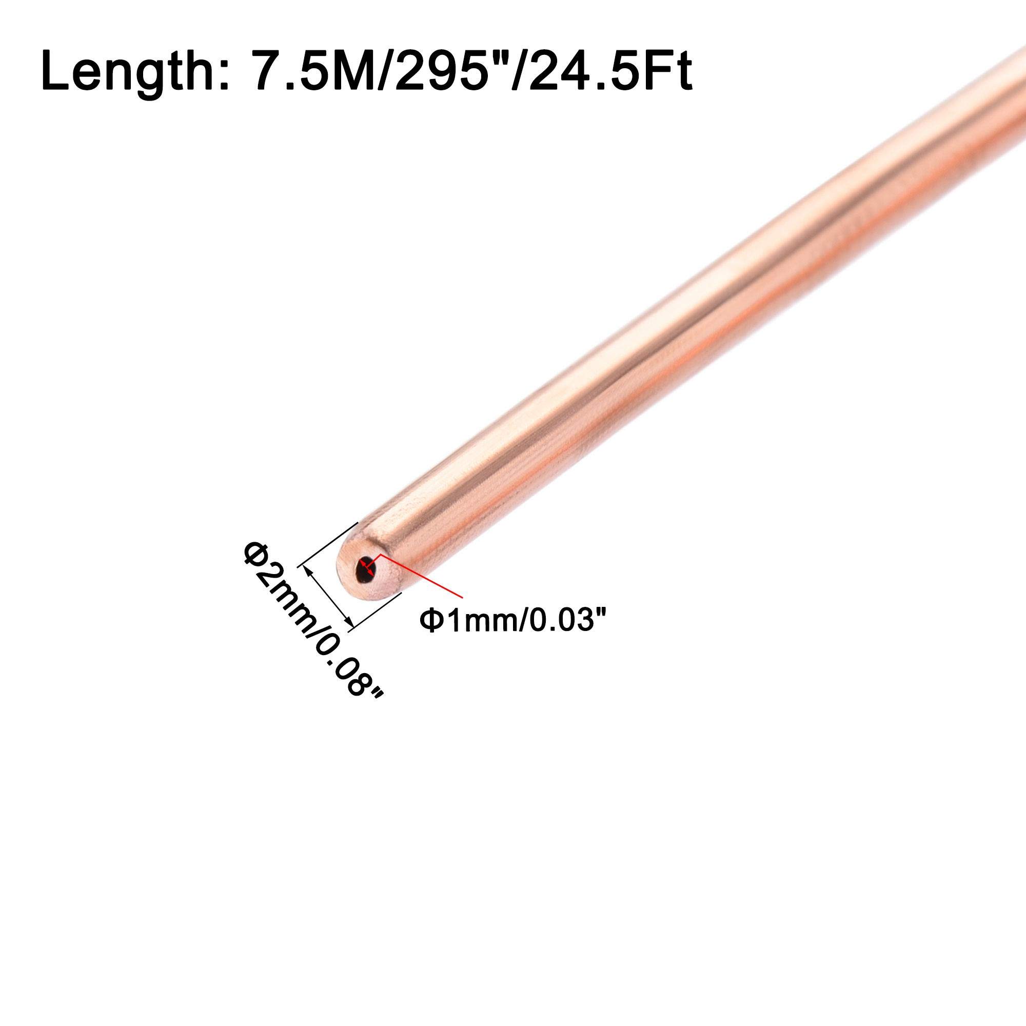 sourcing map Tube de réfrigération en cuivre de 2 mm de diamètre extérieur x 1 mm de diamètre intérieur x 7,6 m de long