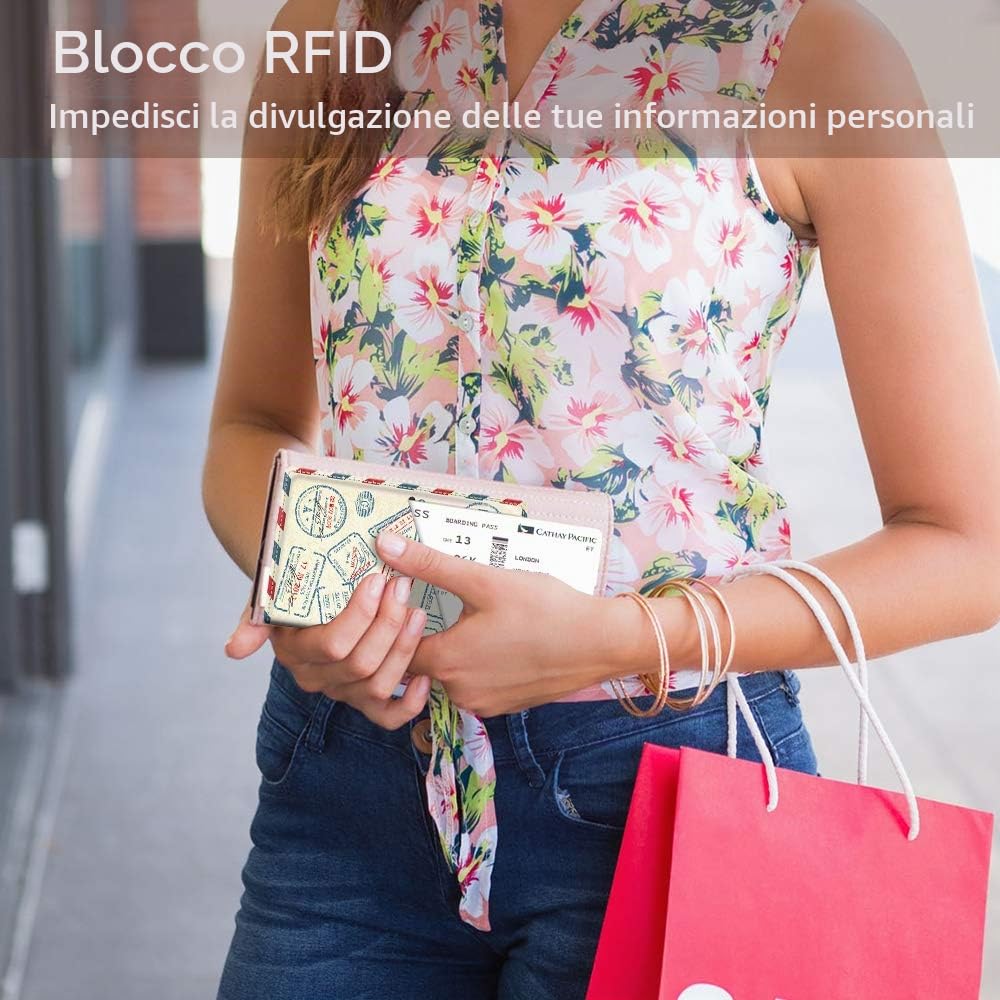 FINTIE Porta Passaporto - Ultra Sottile Di Peso Leggero in Similpelle Custodia passaporto, sicurezza blocca RFID, Seal Design