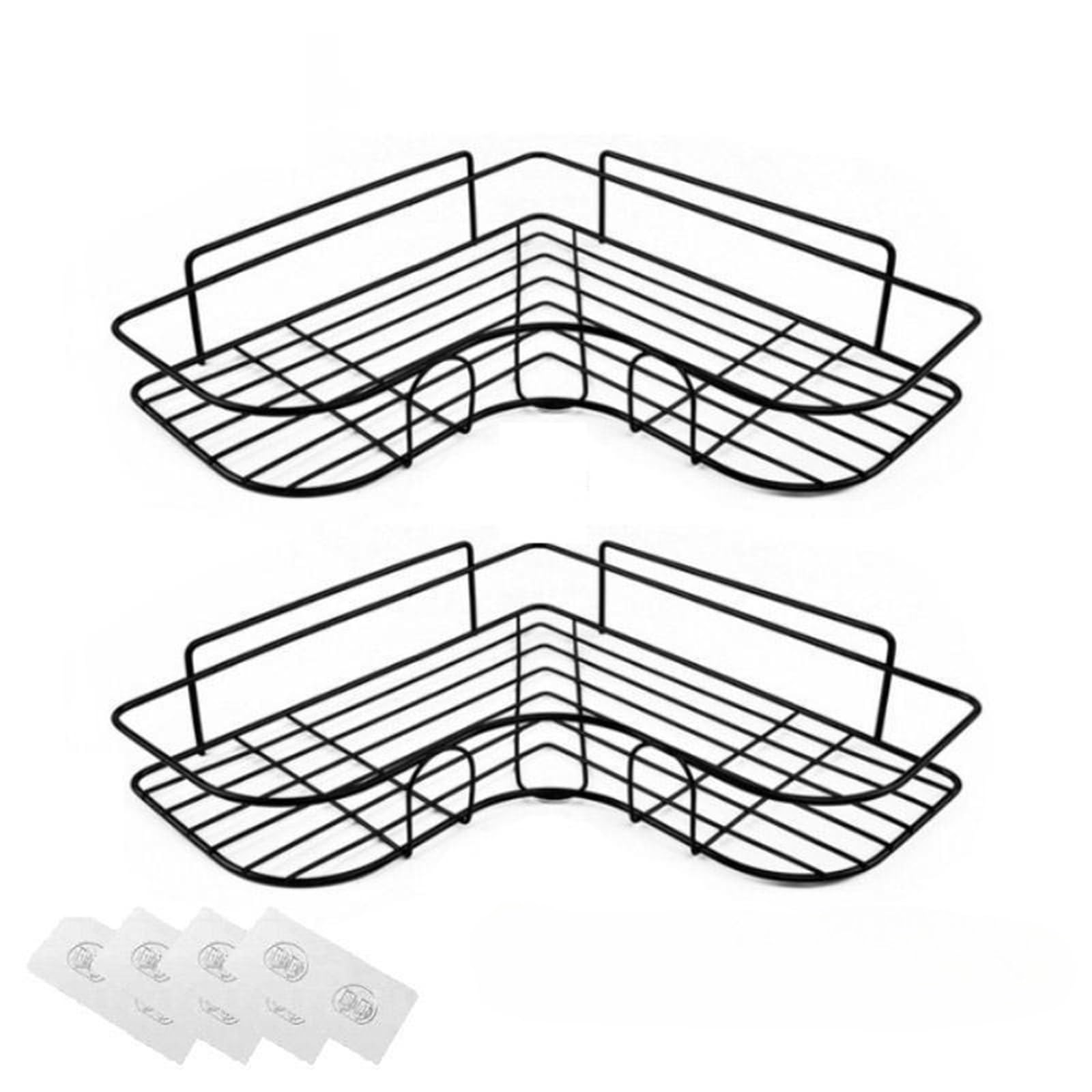 DHYUACN Shower Caddy Triangle Shelf Bathroom Corner Wall Mounted Storage Basket Makeup Rack Accessories Shelves(A-Black-2PCS-Hook)