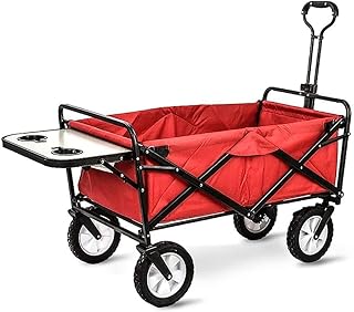 Folding Wagon Cart, Portable Hand Truck Trolleys, Folding Trolley Cart Heavy Duty Wagon Multi-Function Shopping Cart for Outdoor Camping Picnic Fishing with Table Board and 4 Wheels, Load:80Kg (Color