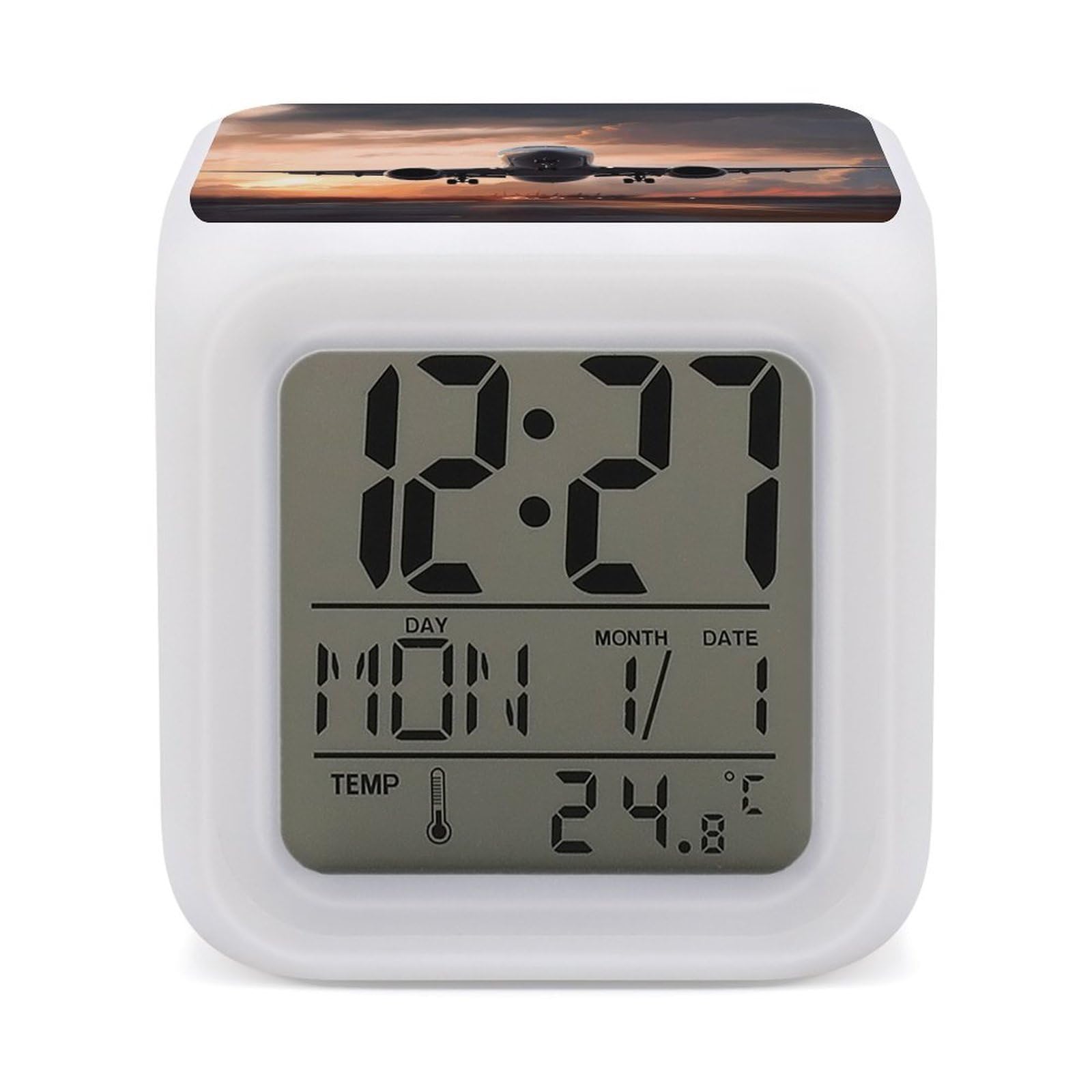 VstaDank Airplane Art Alarm Clock with 7 Color Changing Night Light Date Temp Display Wake Clocks LED Display Digital Clock Electric Desk Clocks for Living Office Bedroom Decor