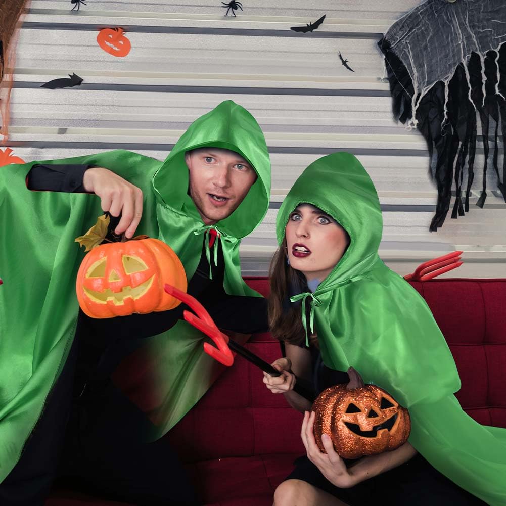 Aomig Green Hooded Cloak Long Cape for Adult, Long Cape Grim Reaper Vampire Witch Carnival Halloween Adult Wizard Costume, Adult Wizard Cape Fancy Dress Costume Cosplay Accessories(150cm/59in) - Image 4