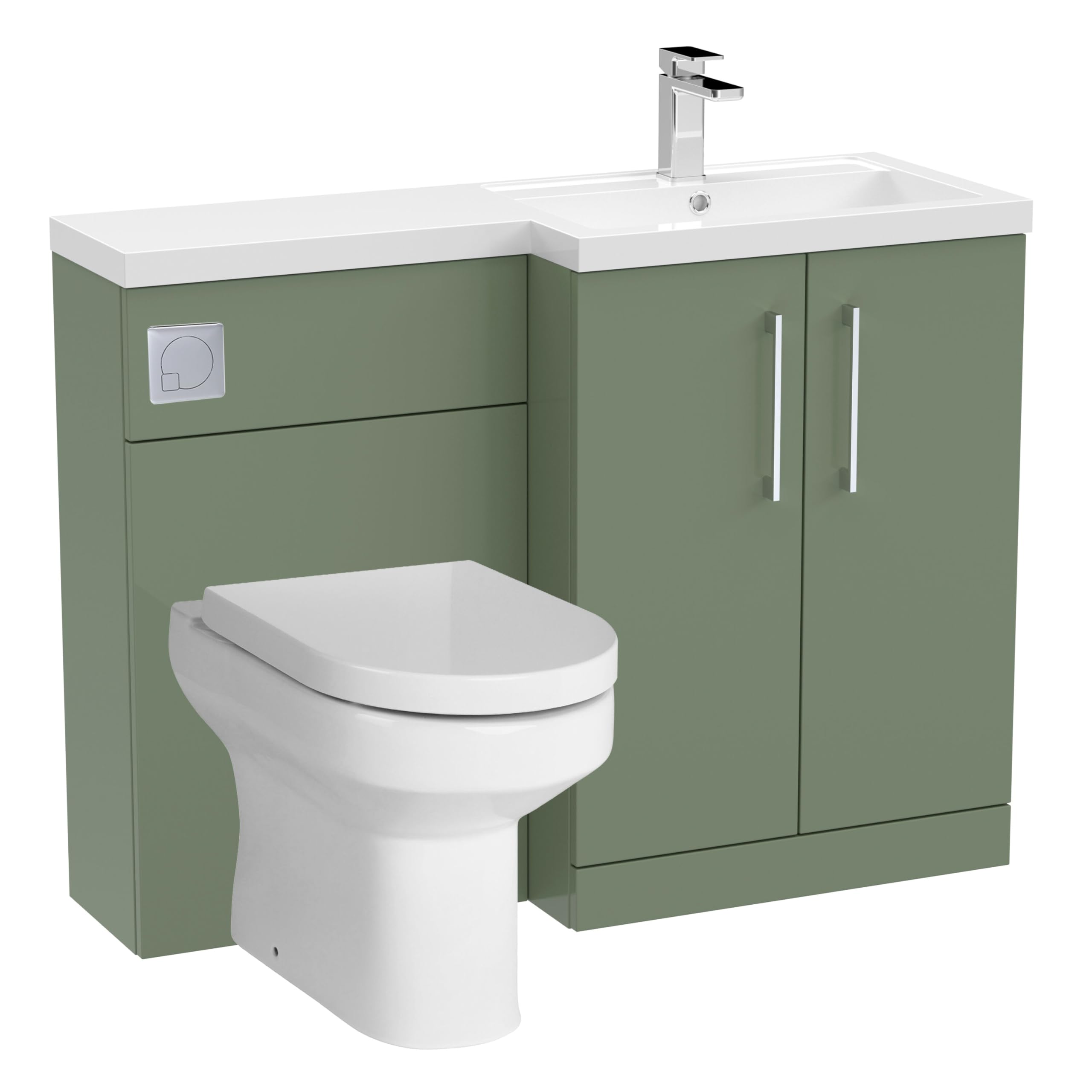 Balterley Green Vanity Unit With Basin, Wc Unit With Toilet Pan, Seat, Cistern, Floor Standing 2 Door Soft Close Vanity, Toilet Pan With Soft Close Seat, Right Hand Bathroom Sink Storage (Green)