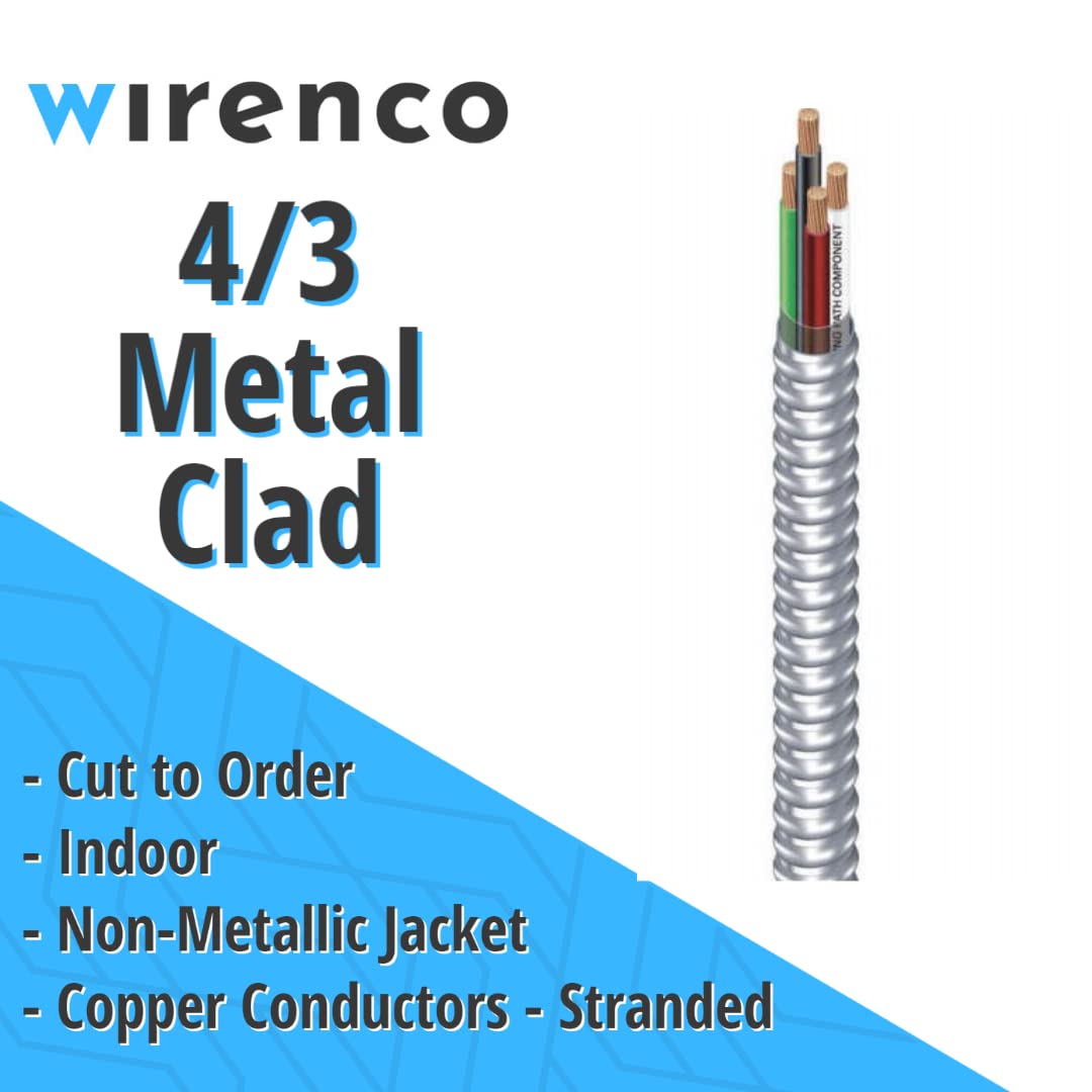 Wirenco 8/3 Metal Clad MC Cable Cut By The Foot - Aluminum Armored With Ground