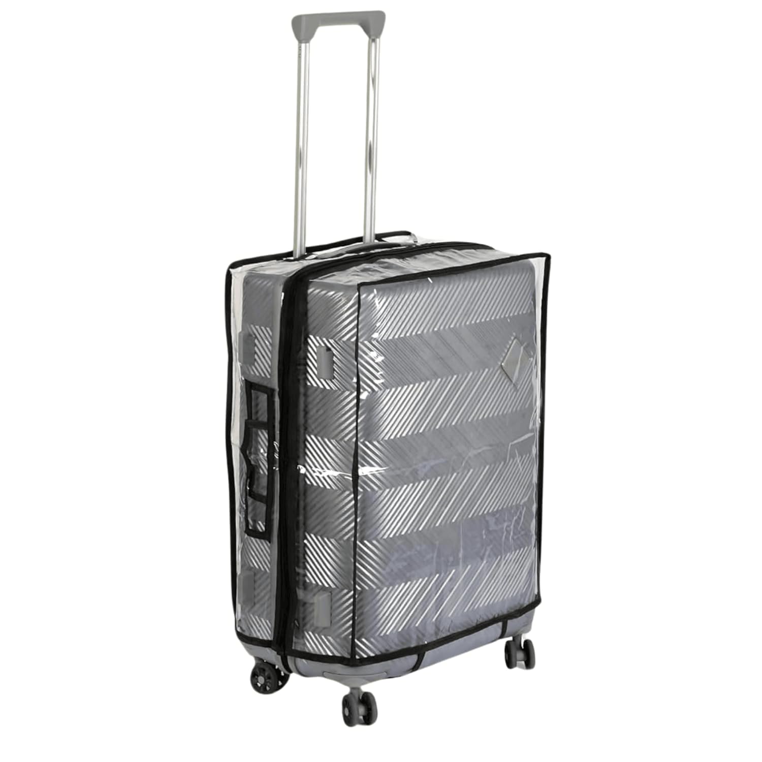 CNB Transparent Protective Ziper PVC Dust Proof Cover for Hard/Plastic Body Luggage/Suitcase Trolley Bag 22″ (55X43X29cms) Height, Except Wheels CNB Transparent Protective Ziper PVC Dust Proof Cover for Hard/Plastic Body Luggage/Suitcase Trolley Bag 22″ (55X43X29cms) Height, Except Wheels