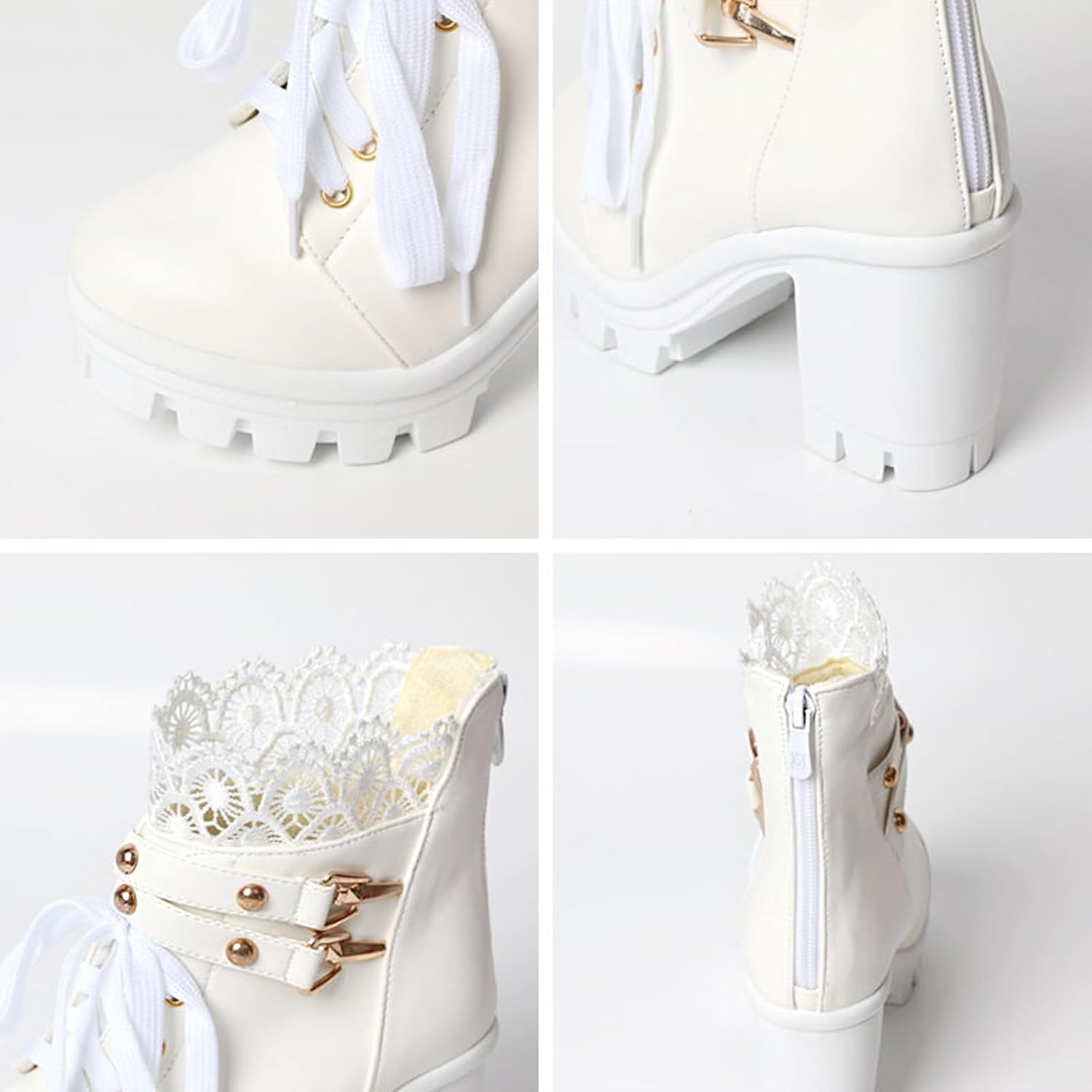 MEOTINA Women Platform Boots Black Chunky Heel Ankle Booties Lace Buckle Combat Boots with Zipper High Heel Goth Shoes - Image 7