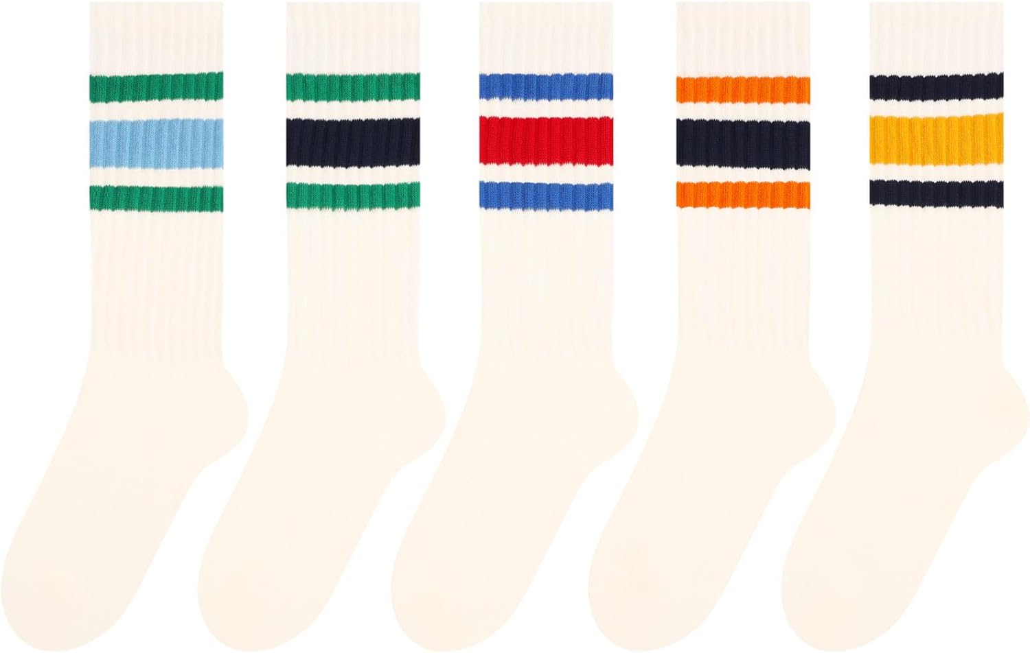 Chunky Ribb Cotton Striped Socks Retro Stripe Crew Socks, 3/5 Pairs with Present Box