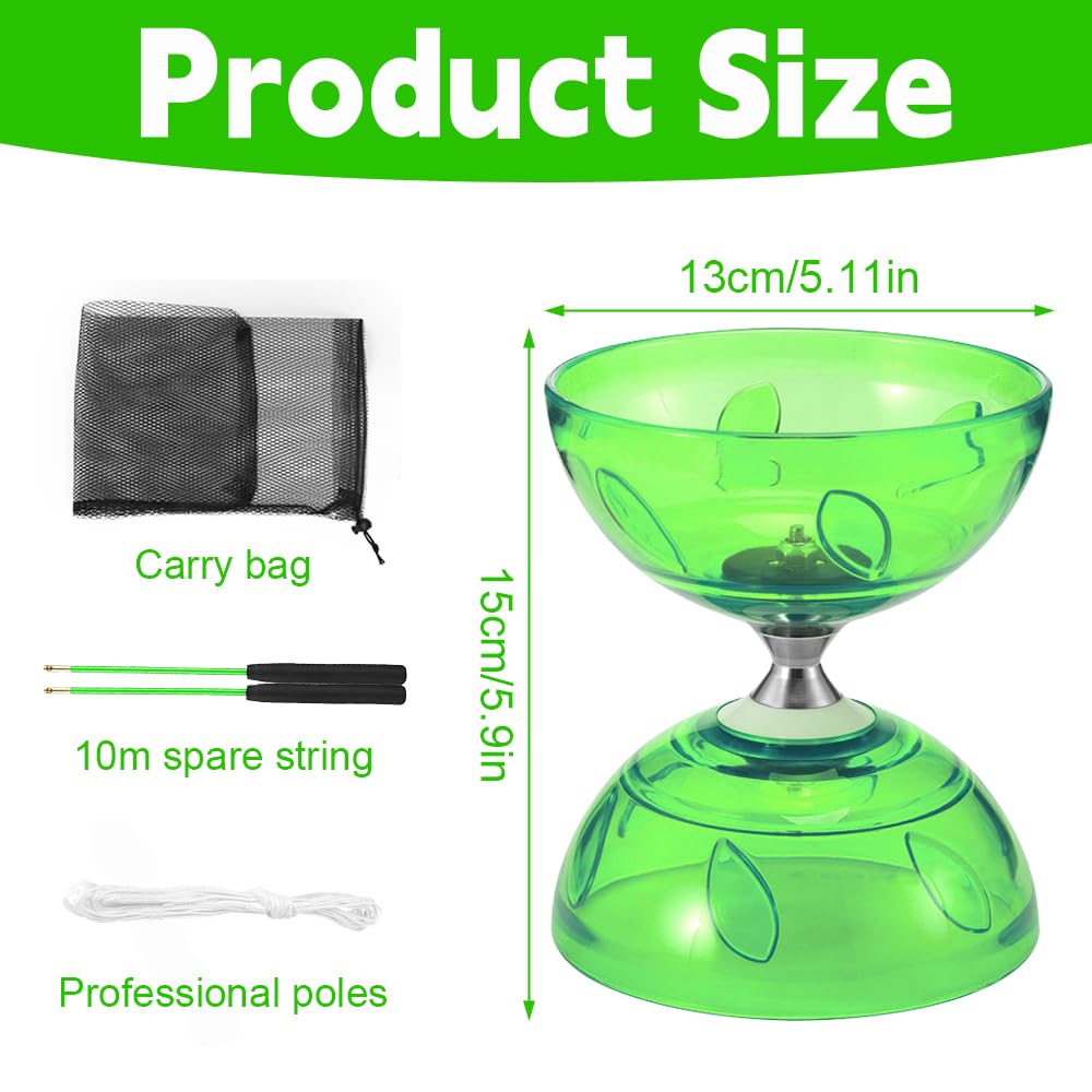 Diábolo con Rodamientos De Bolas, Juego De Diábolo, Juego de Malabares LED Diabolo para Niños, 4 Colores De Luz, 10m Cuerda de Repuesto, Juego de Malabarismo para Profesional, Principiantes