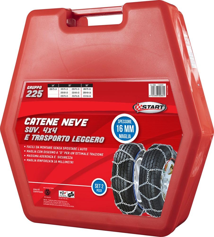 Start Set due pezzi catene da neve 16MM gruppo 225 per SUV 4x4 e trasporto leggero