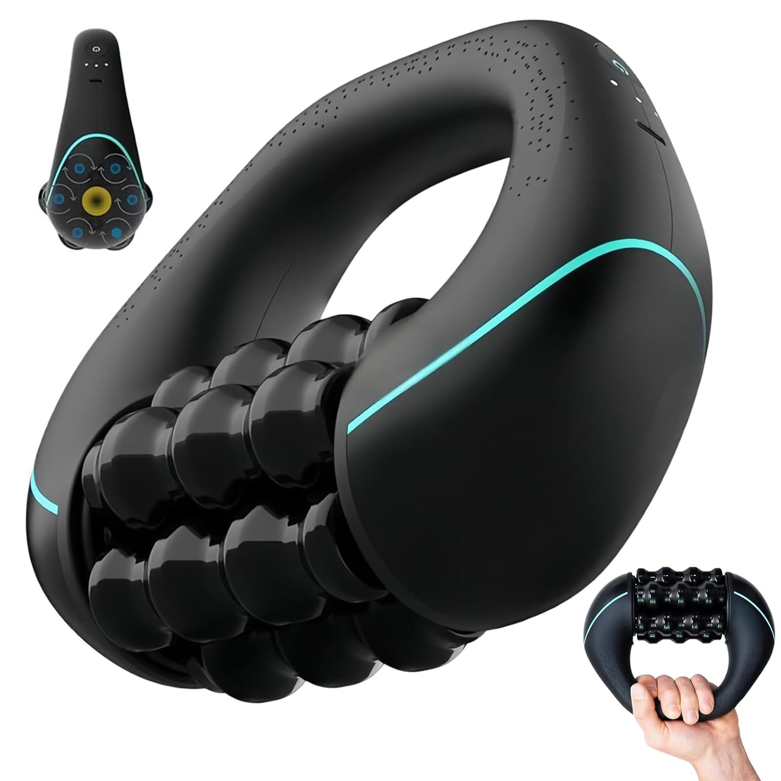 Elektrisches Handmassagegerät mit Rollen, 3 Stufen Massageroller USB Aufladbar, Leichtes Tiefengewebsmassagegerät für Rücken Schulter Beine Büro Fitnessstudio