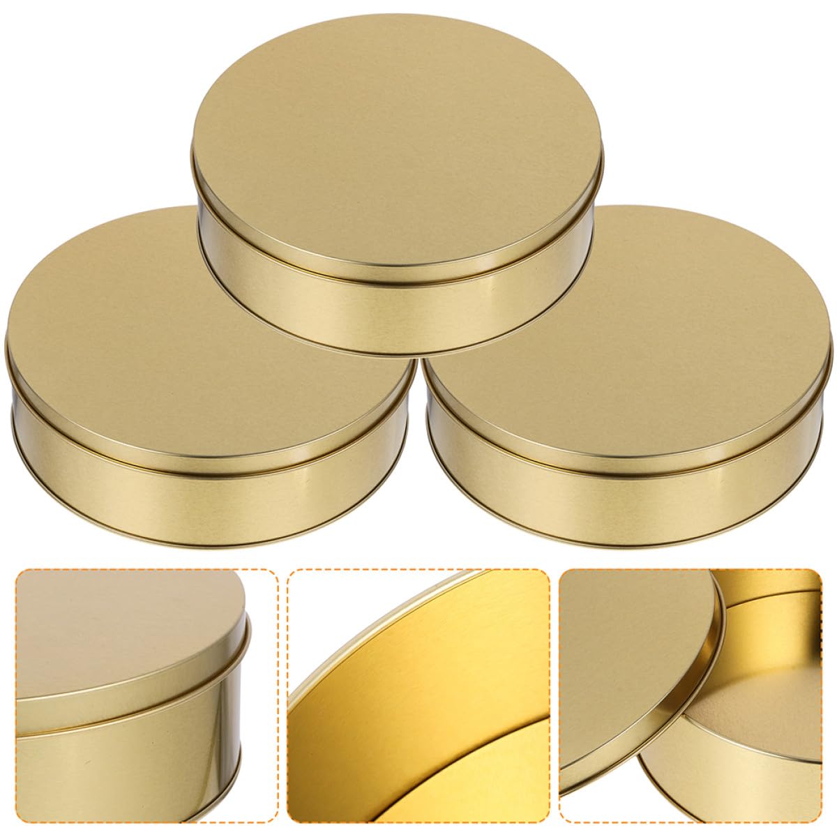 Veemoon Lot de 4 Boîtes à Biscuits Rondes en Fer-blanc Doré, Rangement et Facile à Nettoyer, pour Noël et Anniversaires, Contenant Biscuits et Petites Friandises
