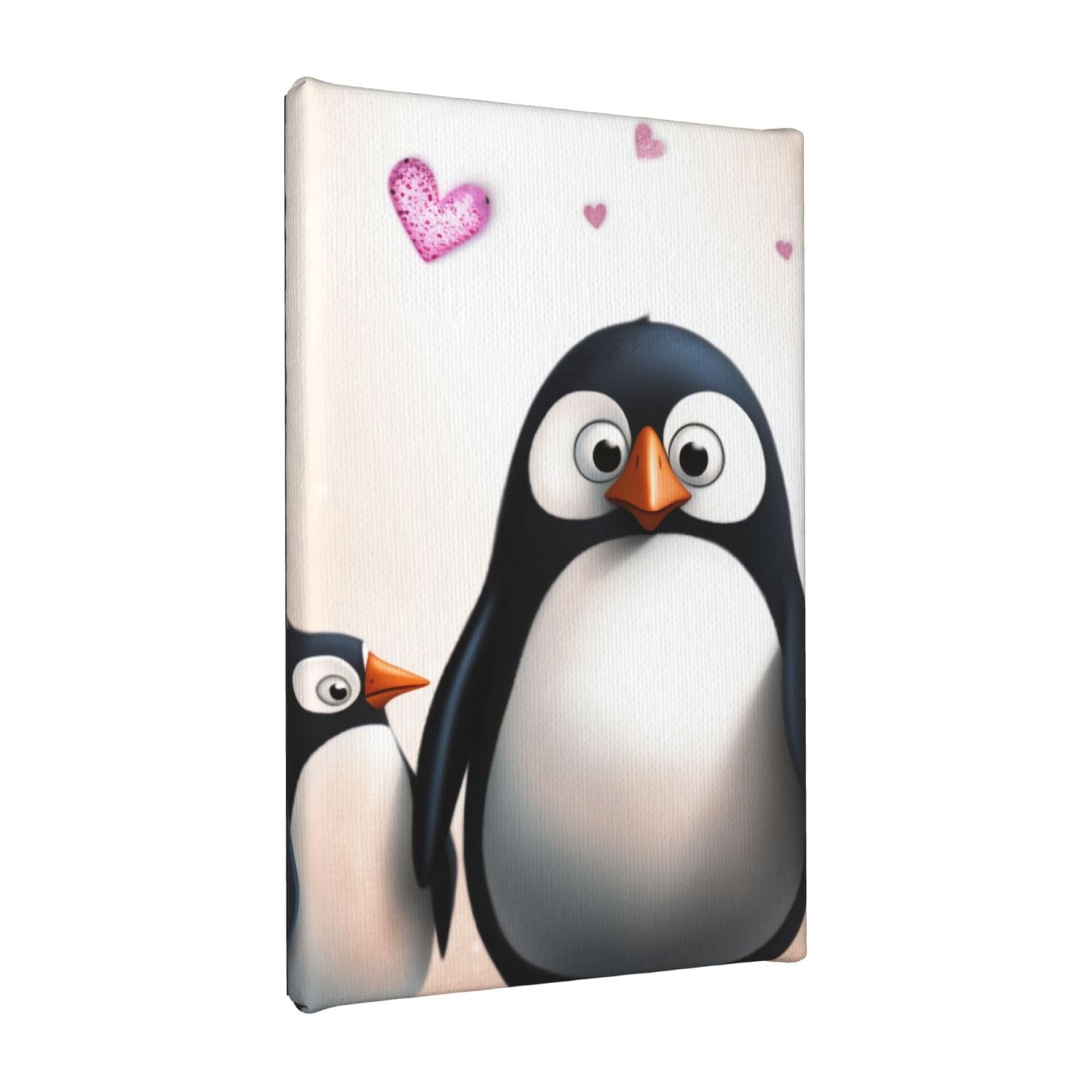 YKLJG I Love Penguins Printed Wall Art Canvas Painting 20x30 CM Wooden Framed Picture Painting Artwork Prints for Bedroom Kitchen Home Office Decor
