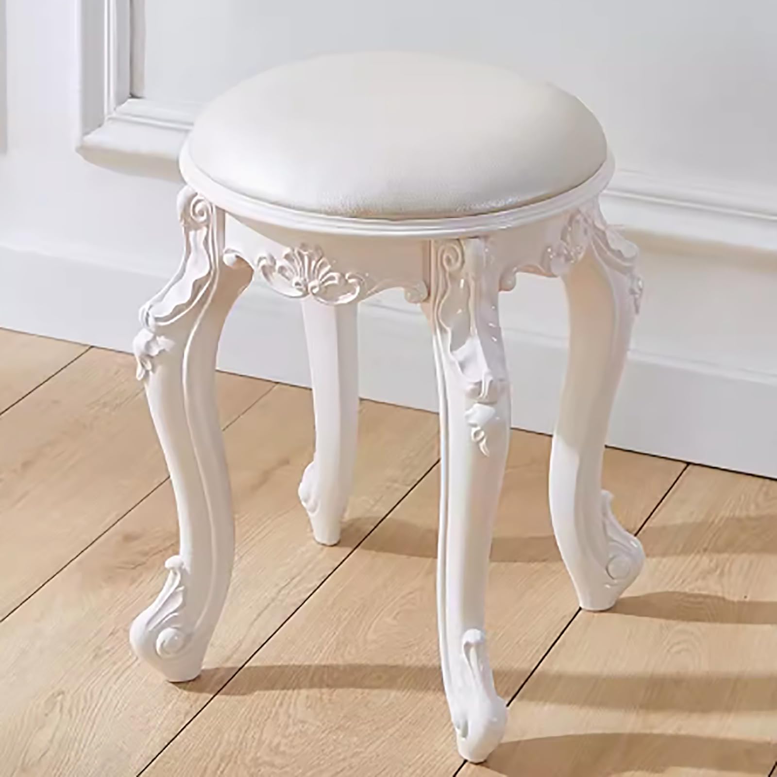 Tabouret de maquillage vintage en bois sculpté chic pour la chambre
