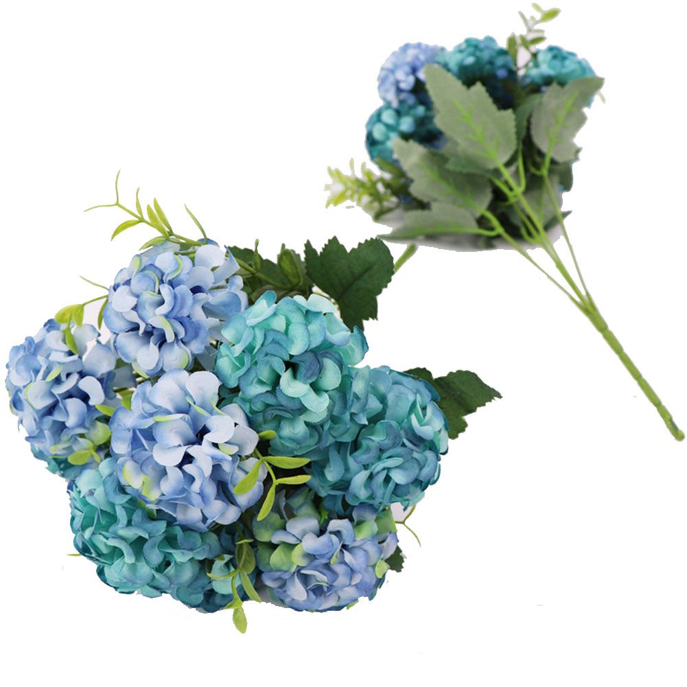 Crt Gucy 2 Bunches 10 Heads Artificial Flowers Silk Hydrangea Flower Bouquet Wedding Party Home Décor,Blue