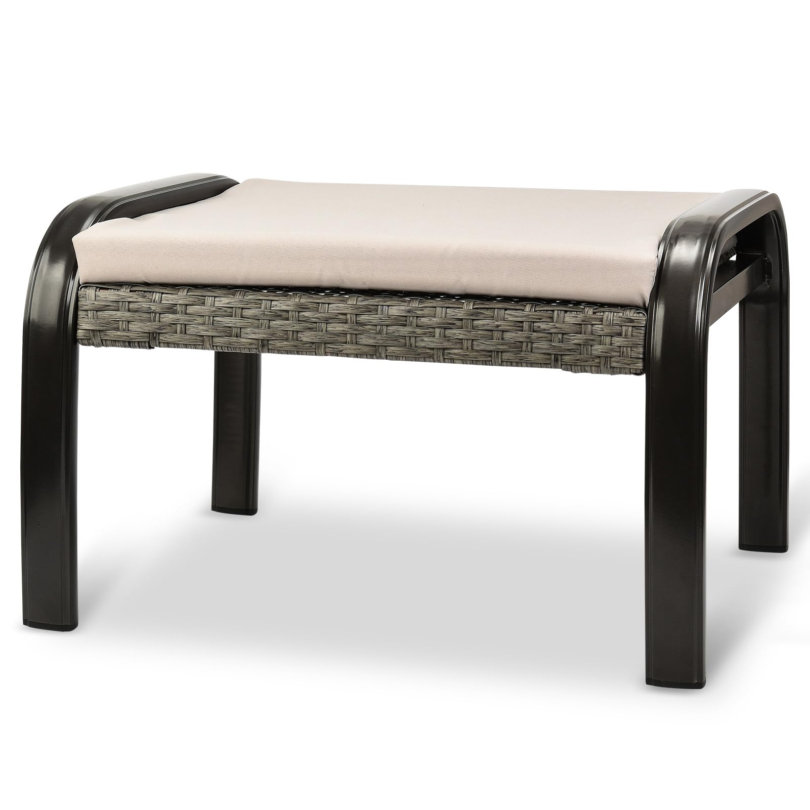 Deguifei Outdoor Ottoman Patio Footstools PE Rattan Aluminum Footrest Indoor Outdoor All Weather Small Chair Seating with Removable Cushion 1 Set Grey