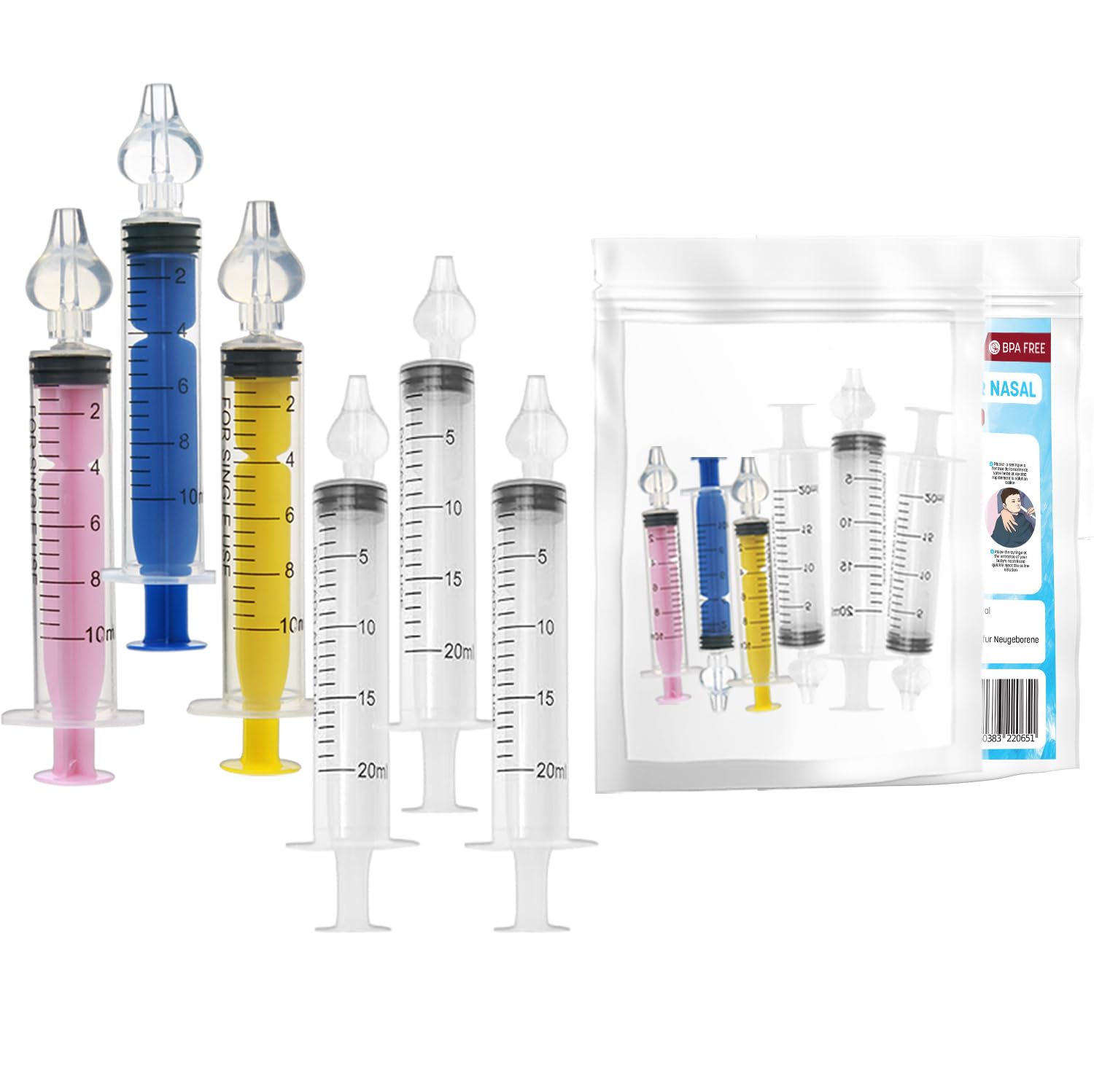 Siringa nasale Bebe Pack Ragazza Mosca Bambino 10 ml,Kit 6 siringhe + 6 punte in silicone + 3 spazzole di pulizia,Senza BPA Cura nasale risciacquo pipetta siero fisiologico Puericoltura Igiene Naso