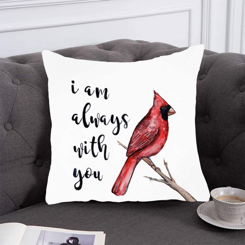 Royalours Throw Pillow Covers Red Cardinal Bird Resting on The Tree Branch with I am Always with You Sweet Quote Decorative Pillow Covers Super Soft Square Pillowcase Cushion Cover 18" x 18"