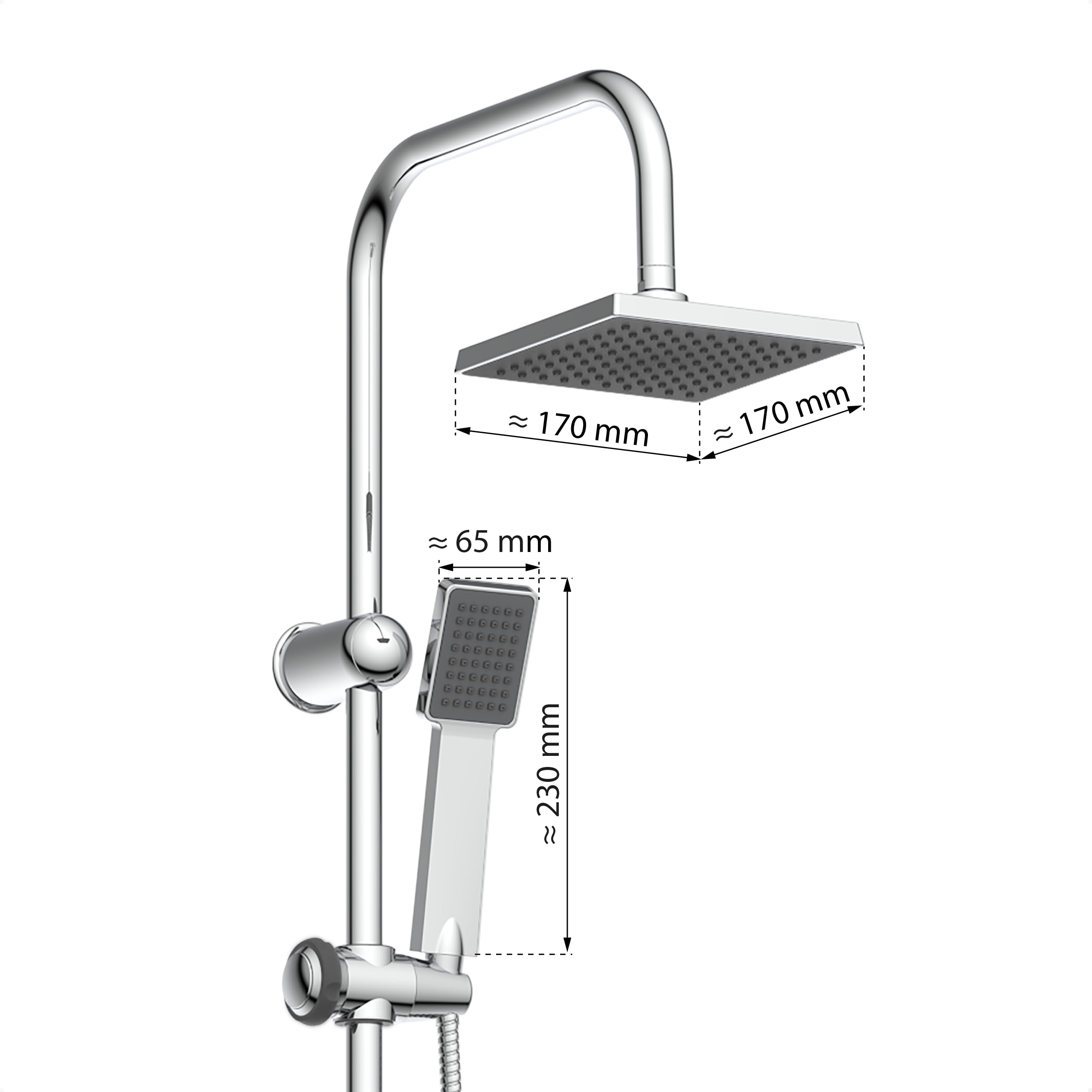 Zestaw prysznicowy EISL EASY ENERGY, system prysznicowy 2 w 1 z dużą głowicą prysznicową (170 x 170 mm) i główką prysznicową, głowica prysznicowa bez termostatu