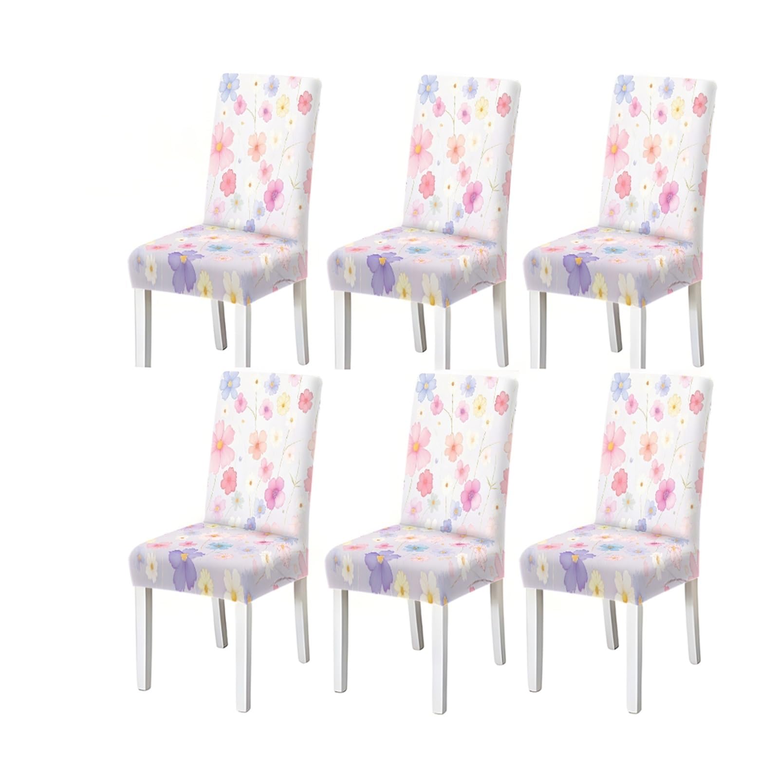 Pastel Floral Chair Covers Set Of 2/4/6, Spring Stretch Dining Chair Slipcovers Removable Stretch Slipcovers for Dining Chairs(6PCSChair cover)