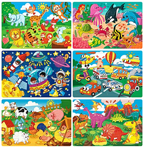 Puzzles for Kids Ages 3-5, Toddler Puzzles 30 Piece Wooden Jigsaw Puzzles for Preschool Children Learning Educational Puzzles Toys for Boys and Girls Kids Puzzles 3 4 5 6 Year Olds (6 Pcs)