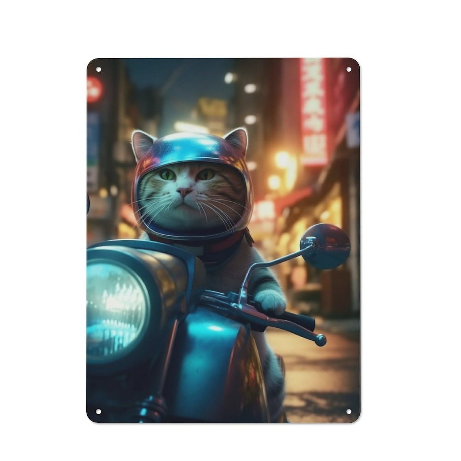 Junmoney Neon Nights Racing Cat Retro-Style Tin Sign 40X30cm For Dining Room Or Kitchen, For Kitchen Wall Decor Lovers