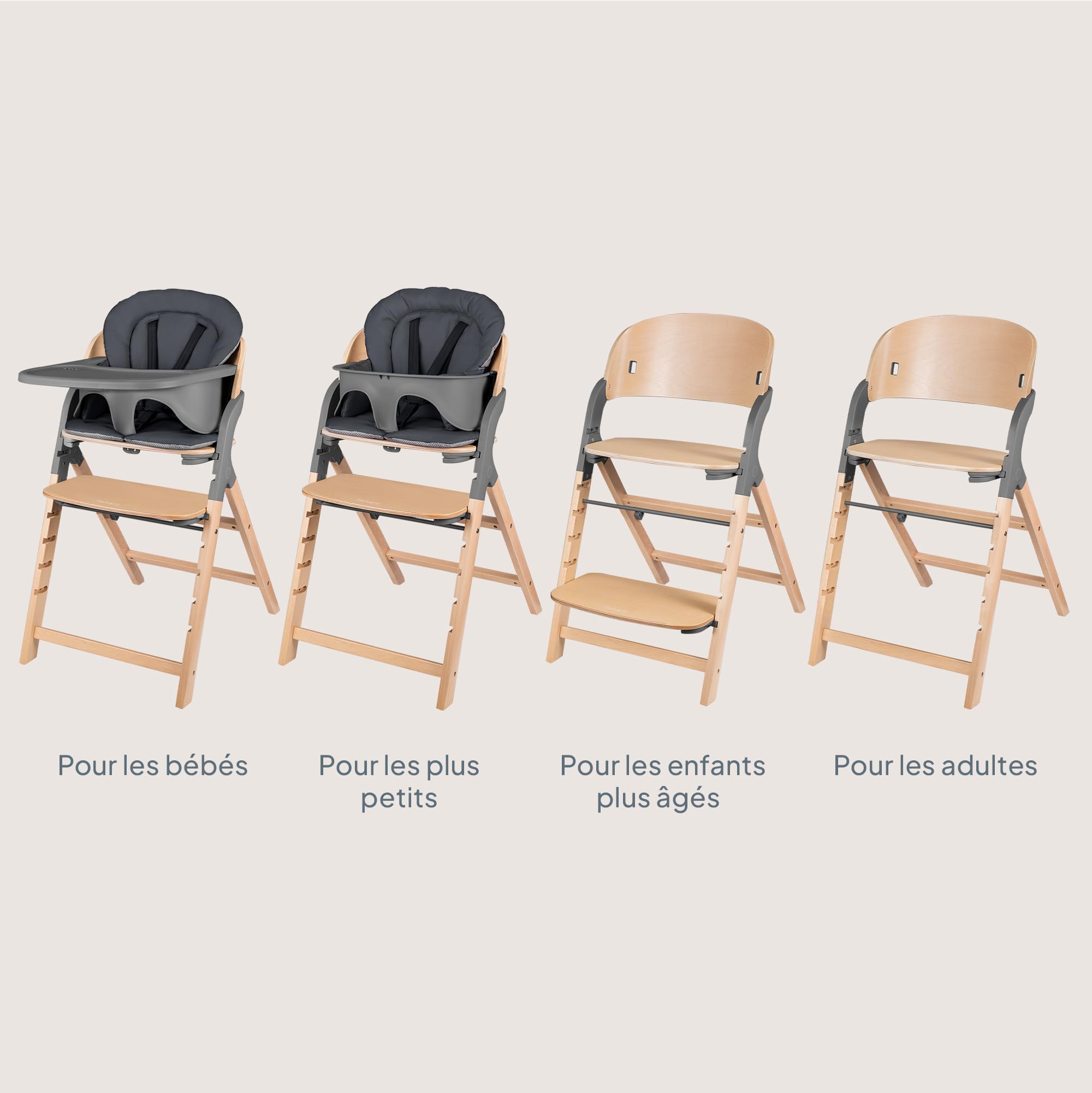 LIONELO Chaise Haute en Bois Megan, Évolutive de 6 mois à 110 kg, Repose-pieds Réglable, Ceintures 5 Points, Coussin d'Assise, Nettoyage Facile (Grey)