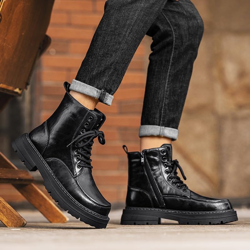 Men's Casual Leather Boots High-top work Shoes Thick-soled Lace-up Versatile Comfortable Breathable Non-slip wear-resistant Oxford Shoes for Men3