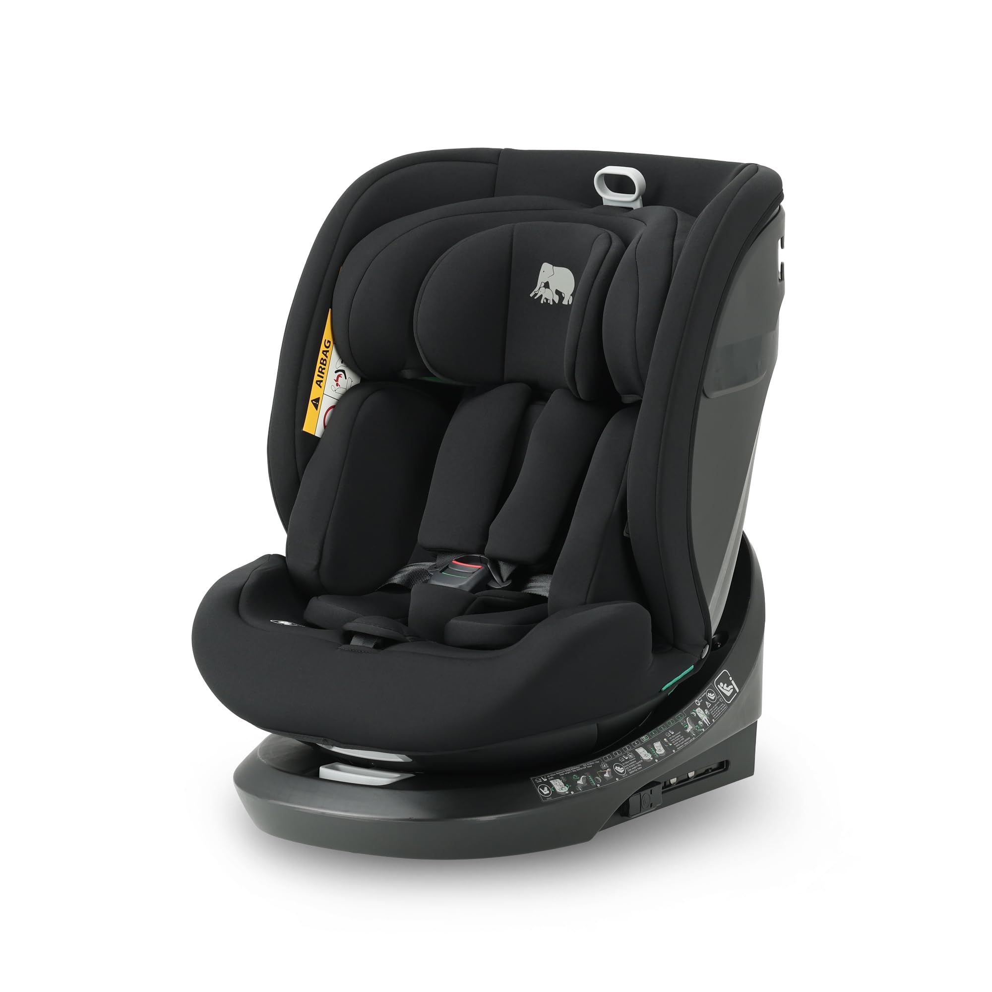 Deryan Cassie i-Size Kindersitz 40-150 cm - Gruppe 0+/1/2/3, Drehbarer Autositz 360°, 0-12 Jahre (0-36 kg), Isofix, Gurtbefestigung, Seitenaufprallschutz, Verstellbare Kopfstütze (Schwarz)