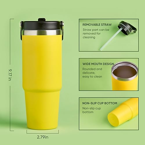Miniatura 2 de Vaso con popote y asa de tapa, taza de café de acero inoxidable de 30 onzas, taza de café aislada al vacío, taza de café aislada al vacío, a prueba