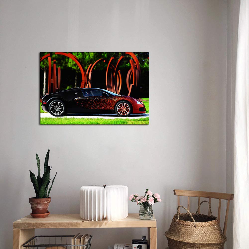 Pięćsprzedawca Super czerwony i czarny samochód sportowy przez Bugatti Malarstwo Płótno Wall Art Modern Dekoracje do domu Dekoracje do salonu Sypialnia Galeria (z ramą, 60_x_90_cm)