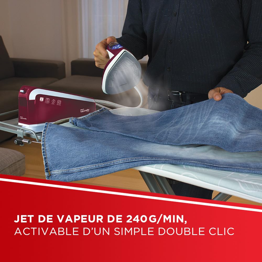 Polti Vaporella Express VE30.40 Fer à repasser à générateur de vapeur, Pression 8 bars, 2 100 W, fonction Eco, technologie « One Temperature », commandes numériques, bordeaux et blanc