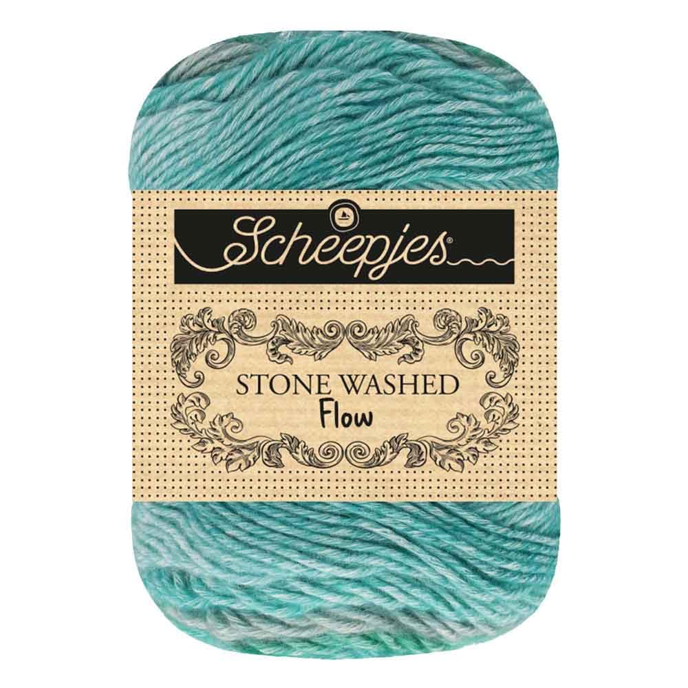 Scheepjes Stone Washed Flow 1x65g - 14 Hushness, Green, Blue, Beige Yarn