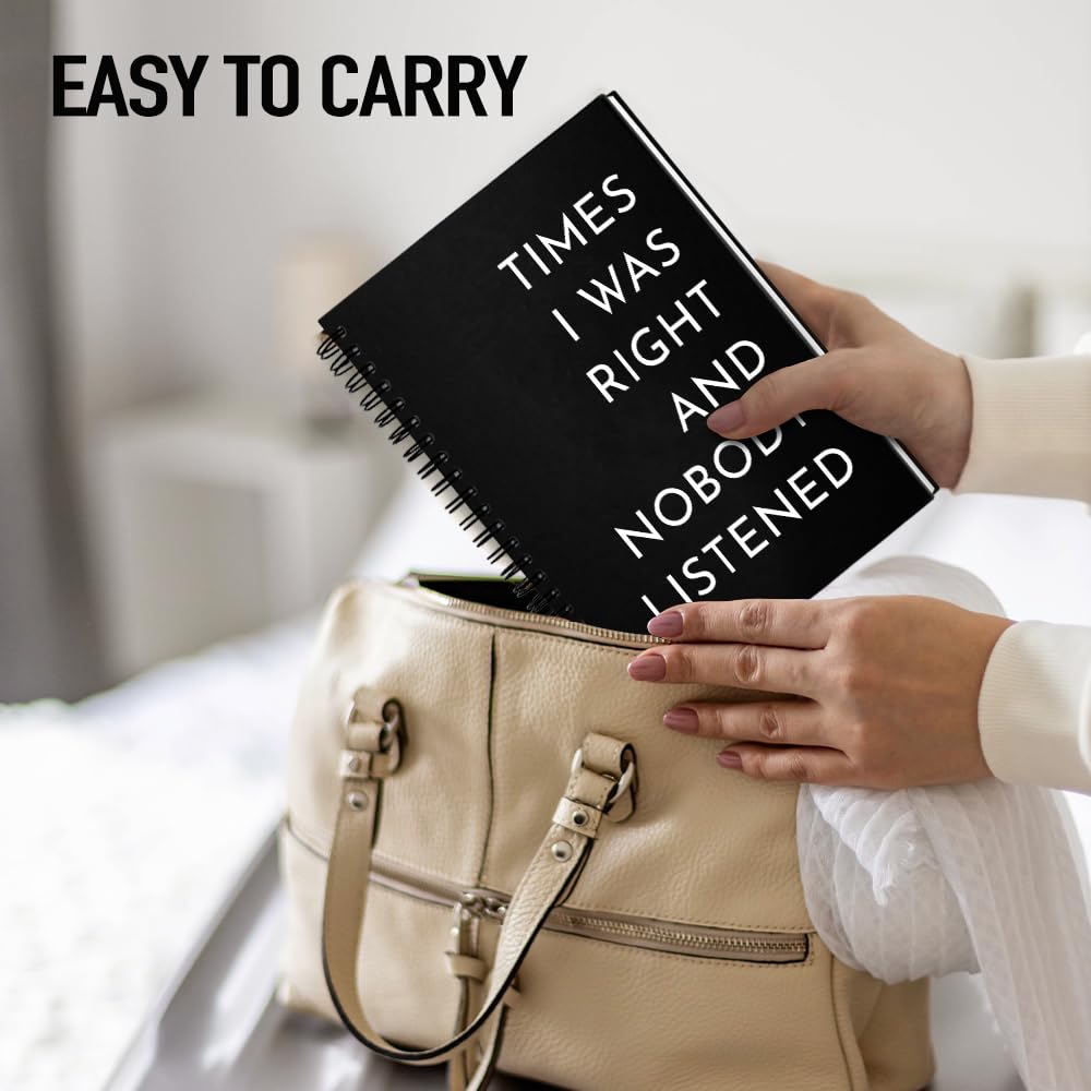 Msticey Times I Was Right And Nobody Listened - Cuaderno de espiral de tapa dura negra de 160 páginas en blanco, regalos divertidos para compañeros de trabajo, familiares, amigos, regalos de