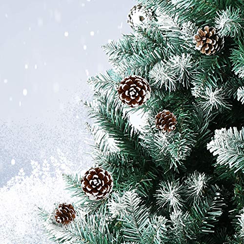 SHareconn 7.5ft Unlit Artificial Hinged Christmas Tree Snow Tree with Pine Cones, 2000 Branch Tips and Metal Stand